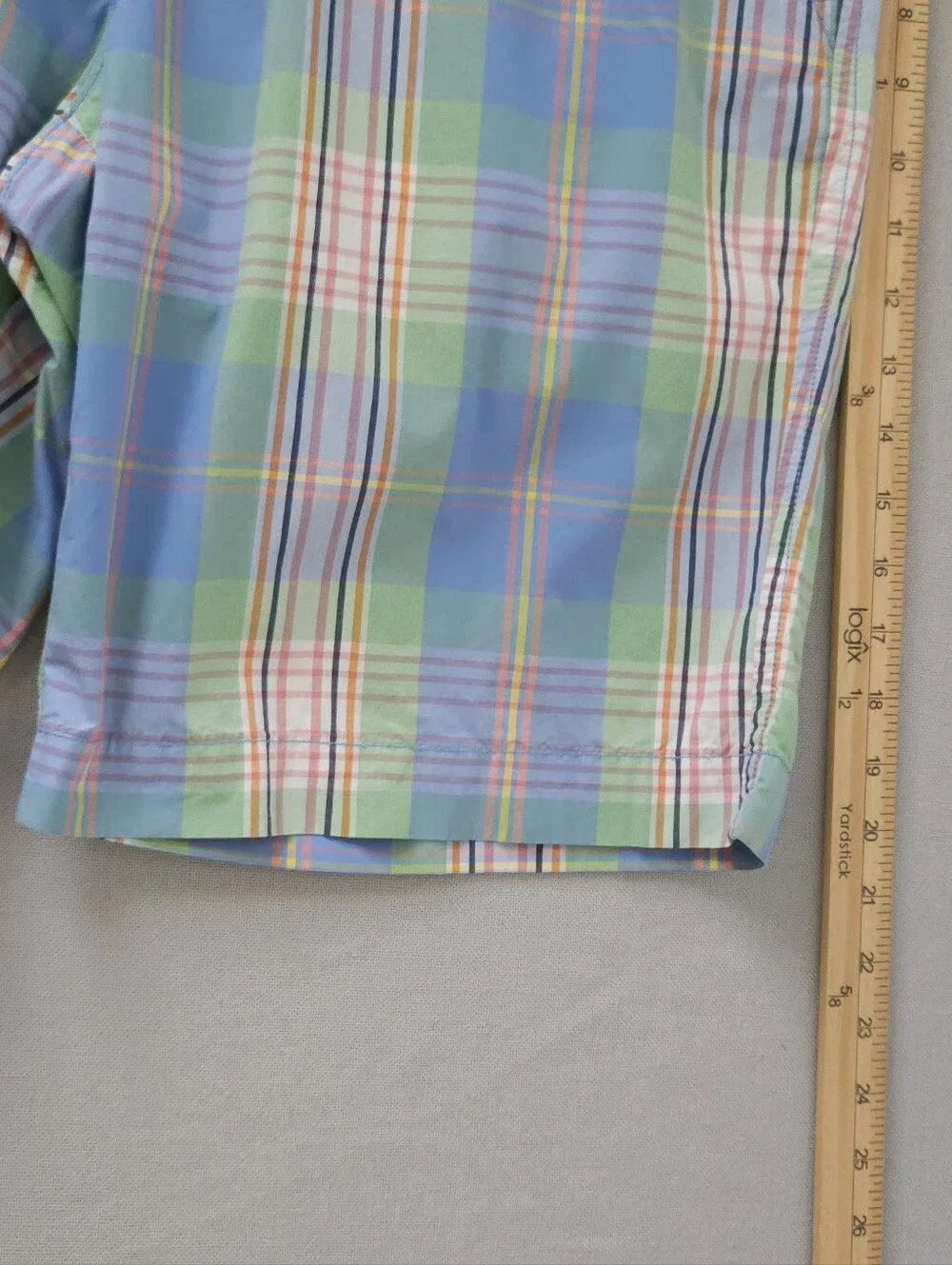 Tommy Hilfiger Mens‎ Shorts 34 Madras Plaid Cotton Flat Front Preppy Pastel Blue